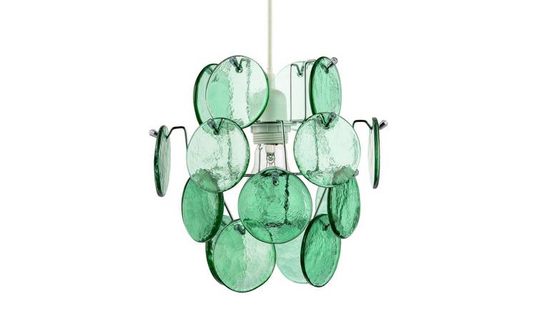 Happy Homewares Layered Emerald Green Glass Discs Pendant Shade - 25cm