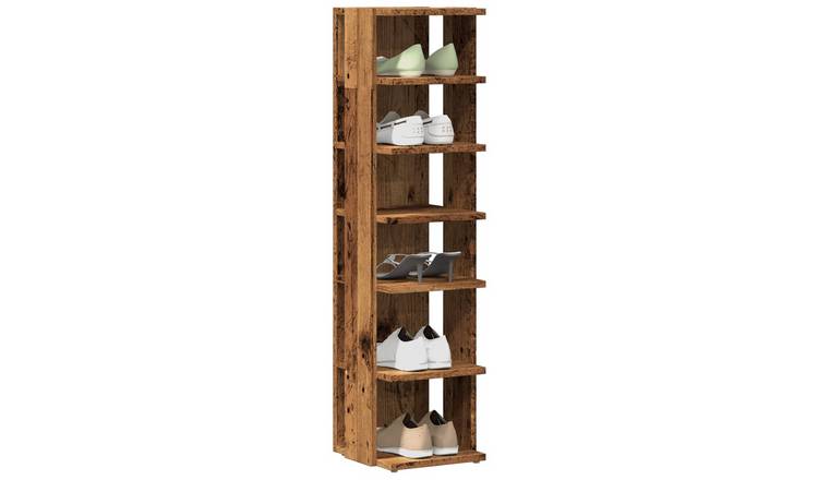 Walplus Pack of 2 Engineered Wood Shoe Cabinet - Old Wood - 28 x 27 x 102 cm