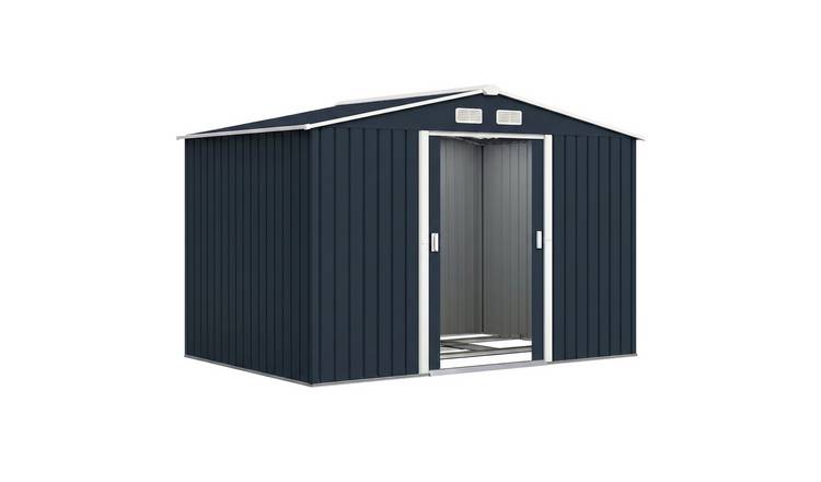 Outsunny Metal Garden Shed with Ventilation Slots and Foundation Kit - Dark Grey