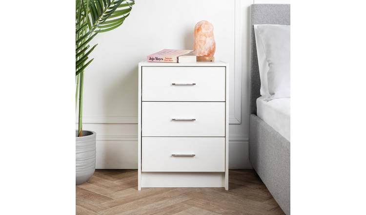 Home Treats 3 Drawer Bedside Table - White
