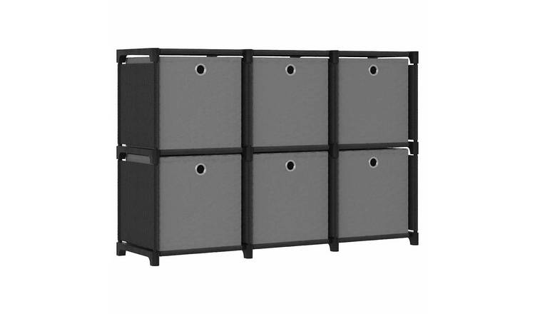 Walplus 6 Compartment Steel Display Shelf - Black and Grey - 103 x 30 x 72.5 cm