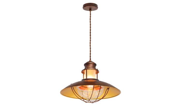 Energy Light Bulbs Caged Rusted Ceiling Pendant Light - Copper