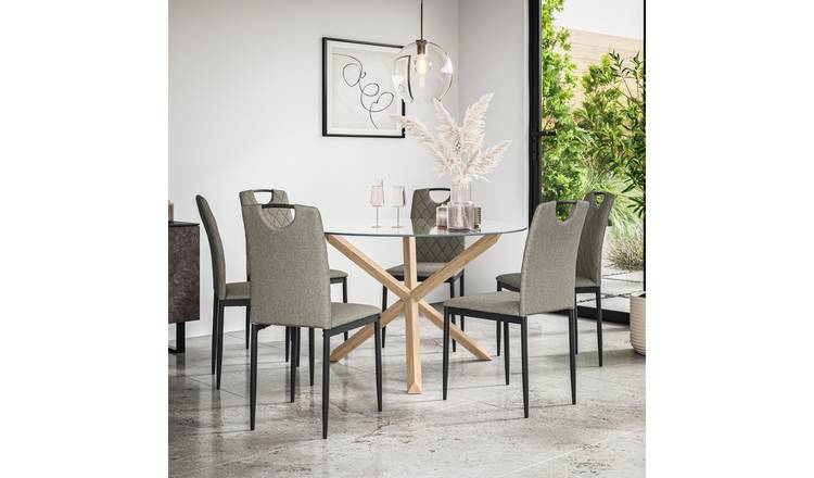 Furniture Online Malvern Monza Glass Top Dining Table & 6 Grey Chairs