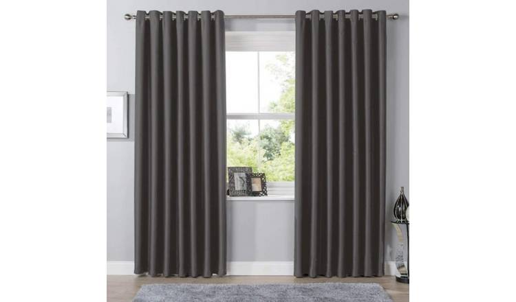 New Edge Blinds Charcoal Blackout Eyelet Curtains - 117cm x 137cm