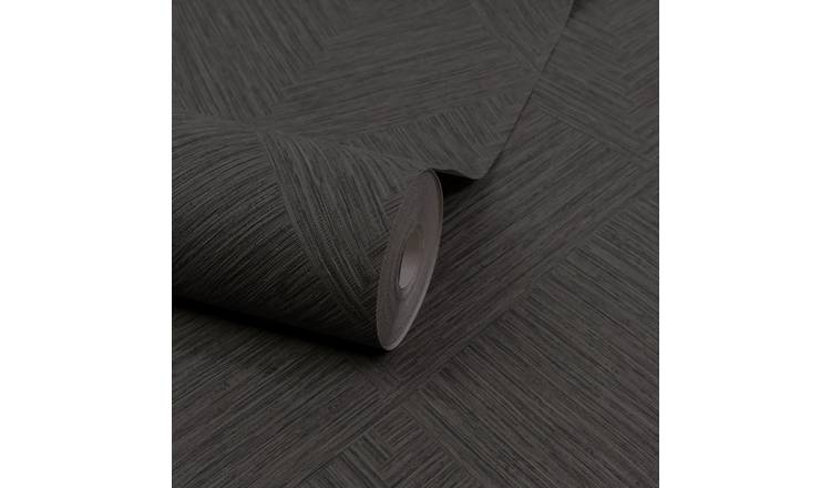 Grandeco Boutique Loni Geometric Weave Luxury Embossed Wallpaper - Black Ash