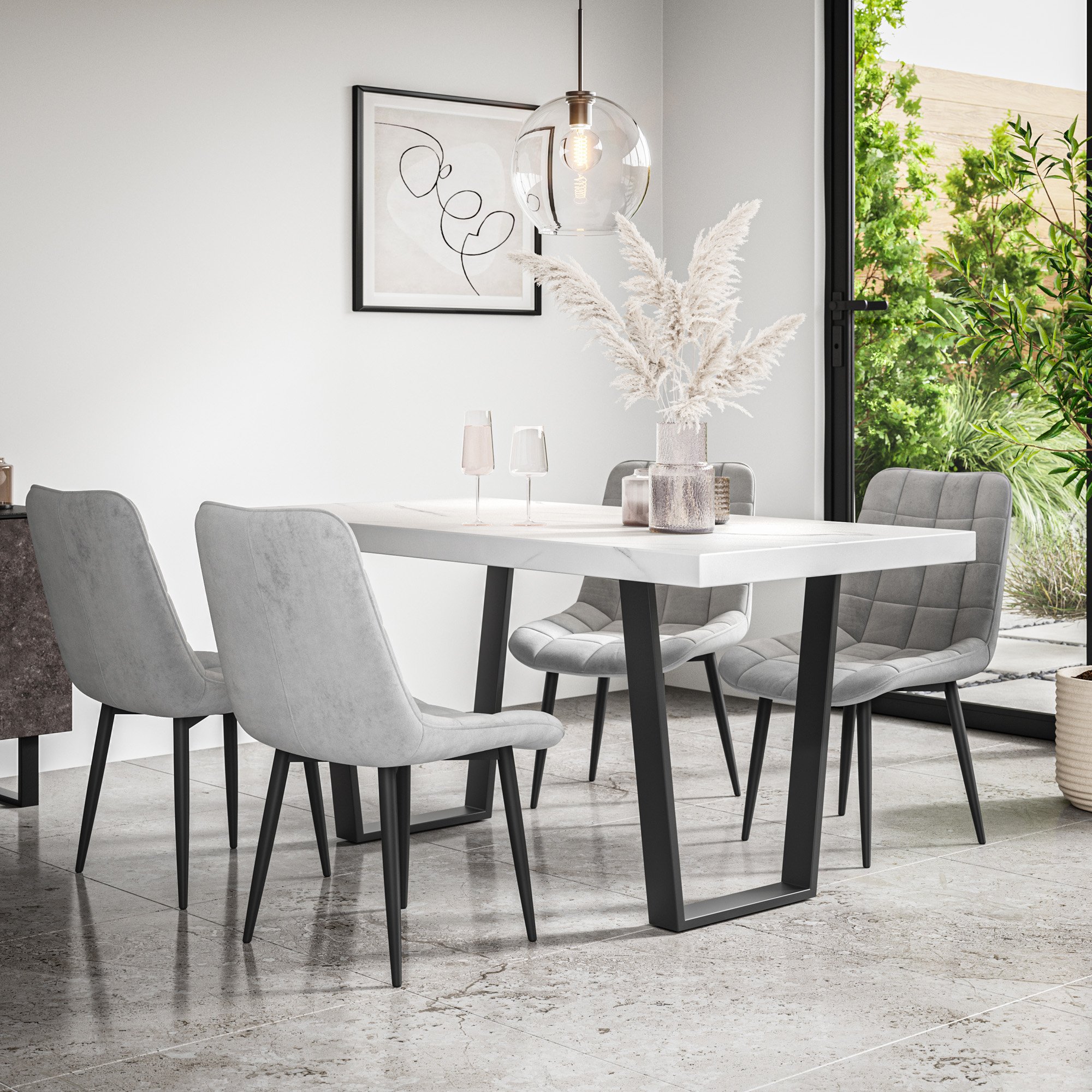 Furniture Online Aria Nova White Marble Dining Table & 6 Grey Chairs - Image 1