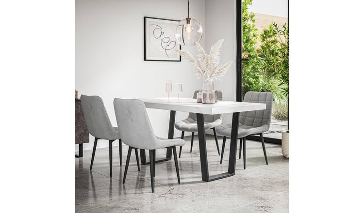 Furniture Online Aria Nova White Marble Dining Table & 6 Grey Chairs