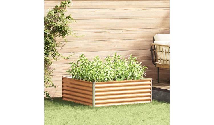 Walplus Galvanised Steel Raised Garden Bed - Light Brown - 98 x 100 x 36 cm