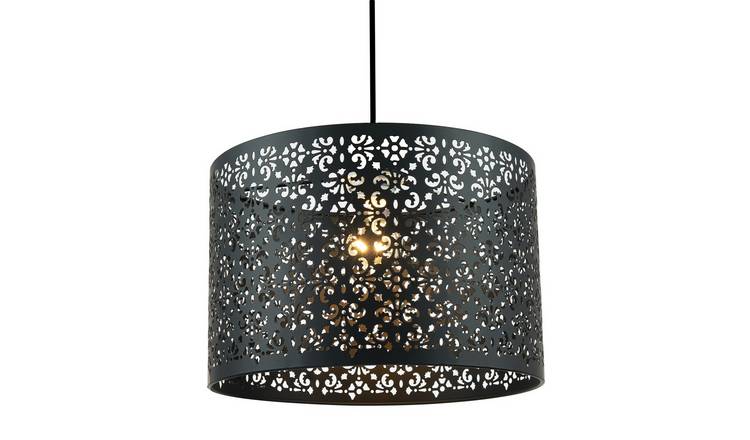 Happy Homewares Black Marrakech Metal with Floral Pendant Shade - 29cm
