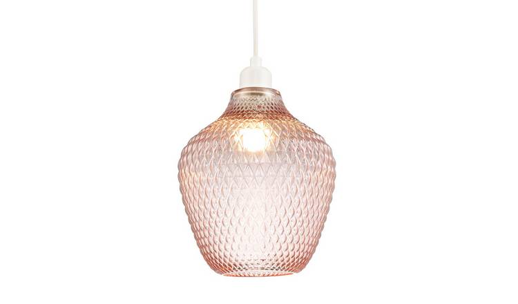 Happy Homewares Pink Curvy Diamond Etched Glass Pendant Shade - 21cm