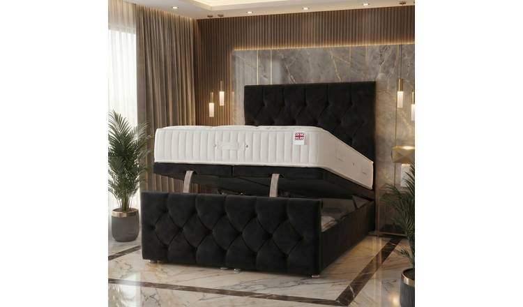 Somnior Chester Velvet Single Ottoman Bed with Ortho Mattress - Black