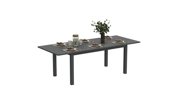 Outsunny Full Aluminium Extending Garden Table with Slatted Top - Grey