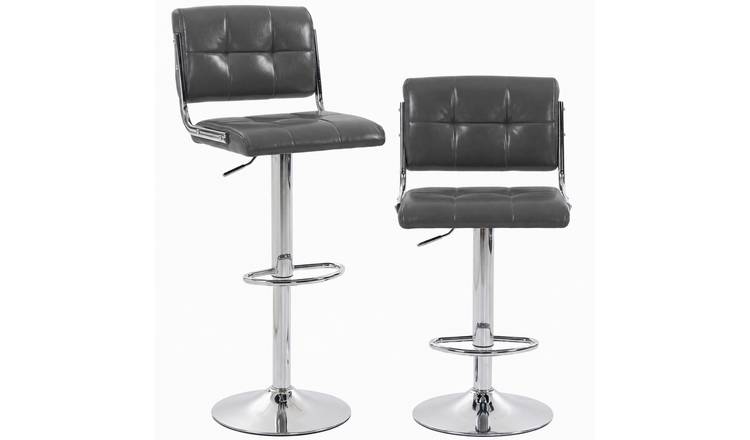 HOMCOM Set of 2 PU Leather Swivel Bar Stools with Backrest and Footrest - Grey
