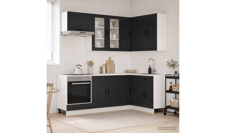 Walplus 8 Piece Engineered Wood Kitchen Unit Set - Black