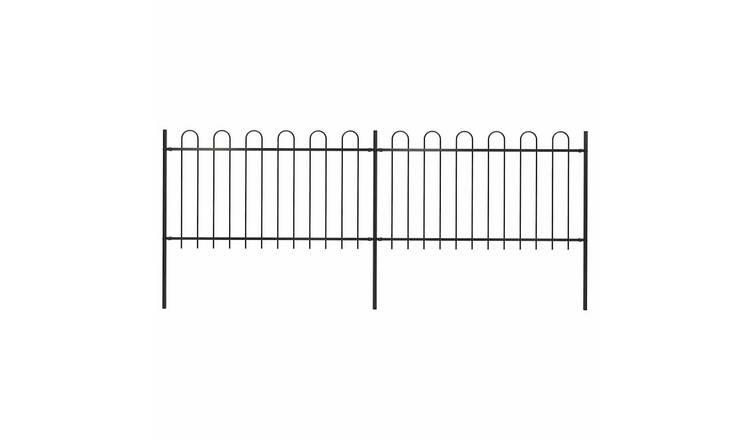 Walplus Steel Garden Fence with Hoop Top - Black - 359 x 3.4 x 150 cm