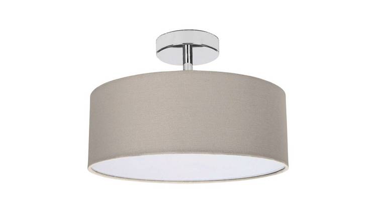 Happy Homewares Grey Linen Fabric Semi Flush with Diffuser Ceiling Light - 30cm