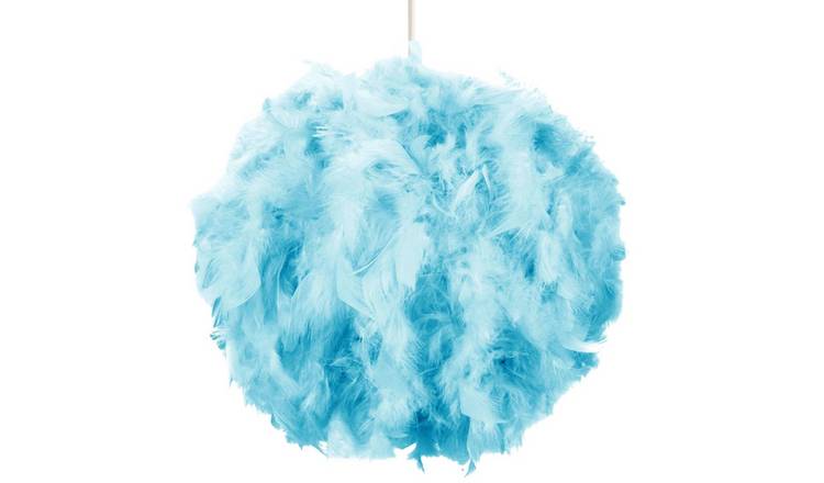 Happy Homewares Teal Genuine Feather Decorated Pendant Shade - 40cm