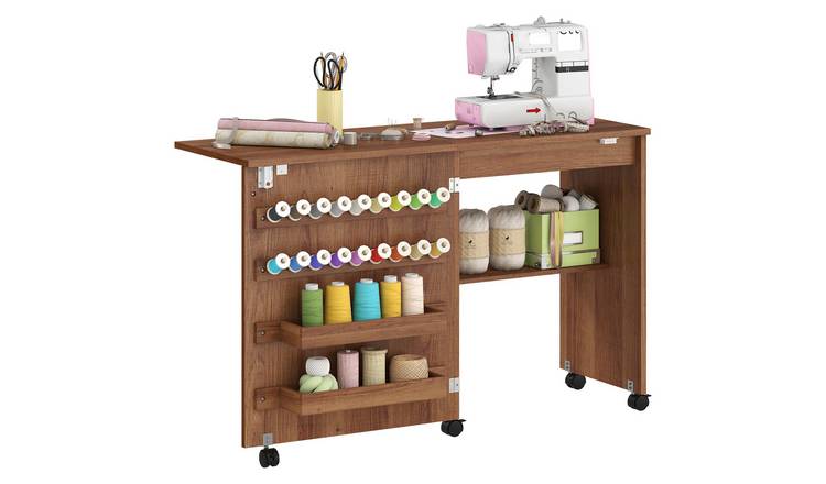 HOMCOM Rolling Craft Table with Storage Compartments - Brown