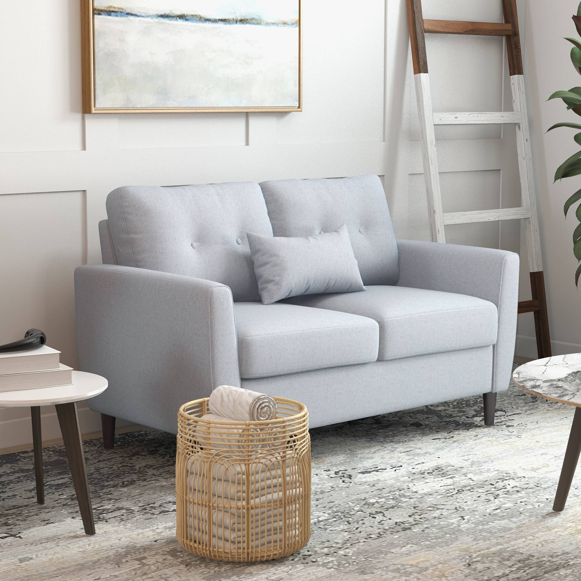 HOMCOM 2 Seater Fabric Modern Sofa with Spring Cushion - Grey - Image 2