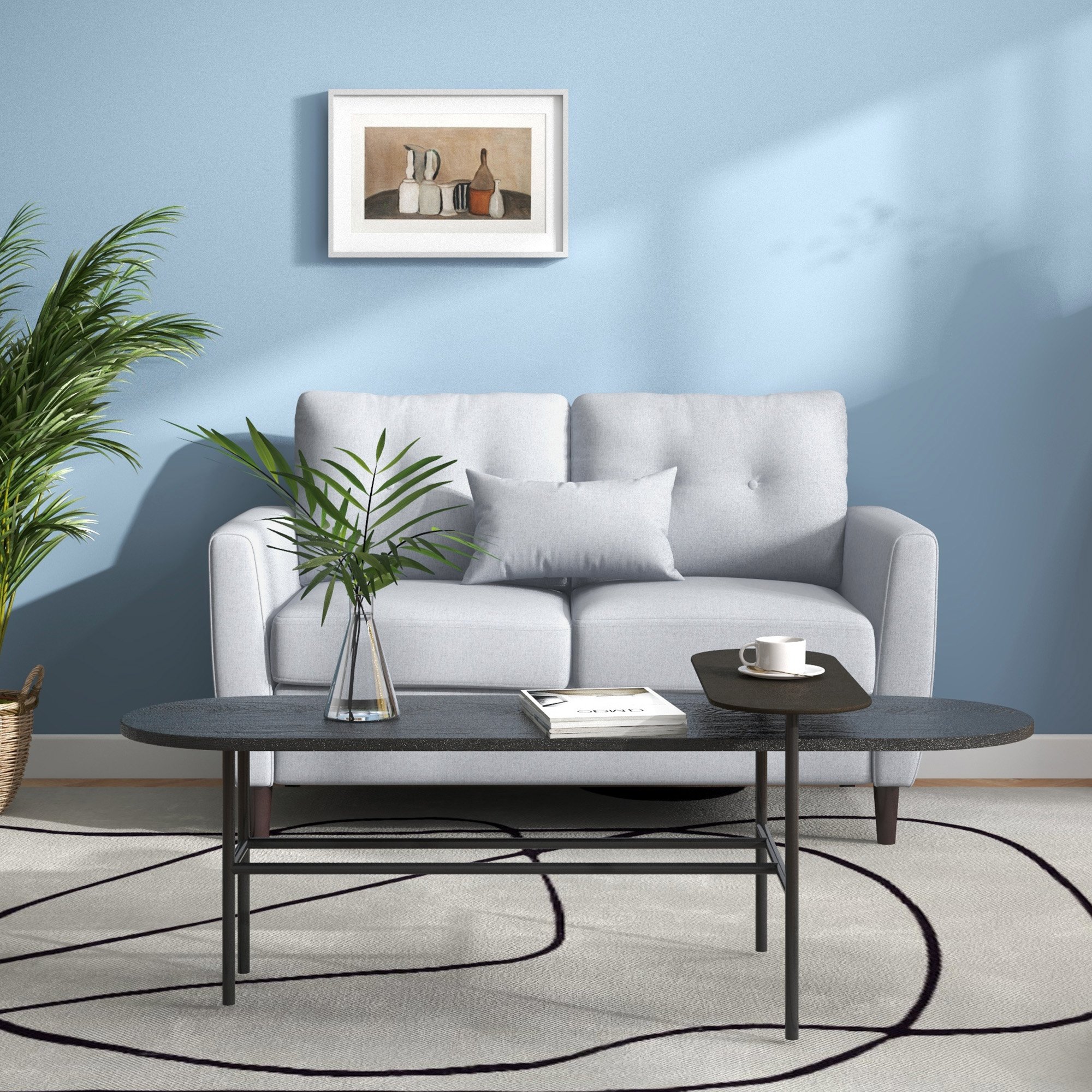 HOMCOM 2 Seater Fabric Modern Sofa with Spring Cushion - Grey - Image 3