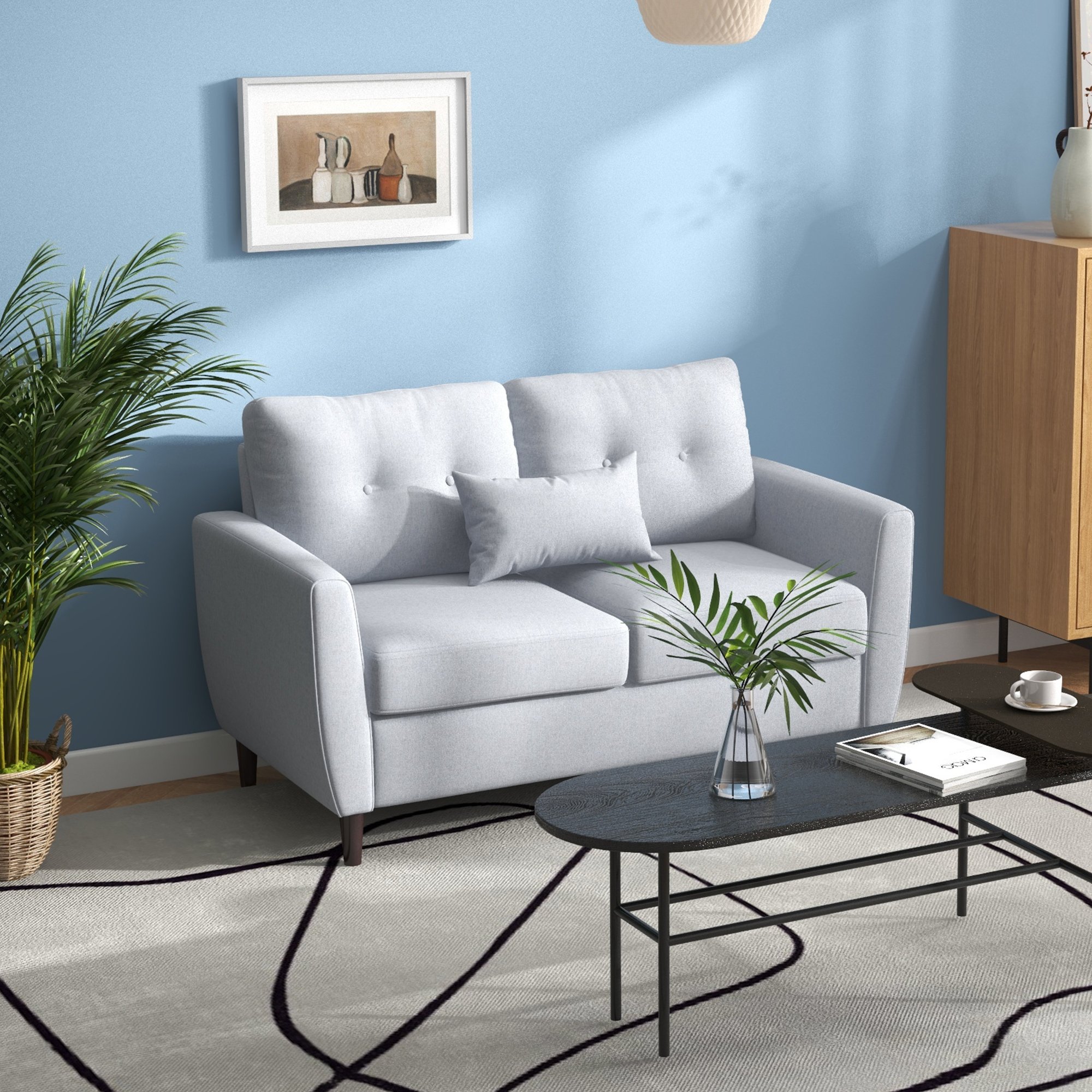 HOMCOM 2 Seater Fabric Modern Sofa with Spring Cushion - Grey - Image 5
