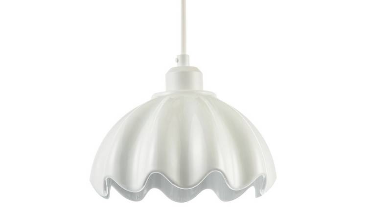 Happy Homewares Opal White Gloss Ceramic with Rippled Pendant Shade - 22cm