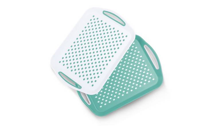 Essen Pack of 2 Non-Slip ABS Plastic Serving Trays - Green & White
