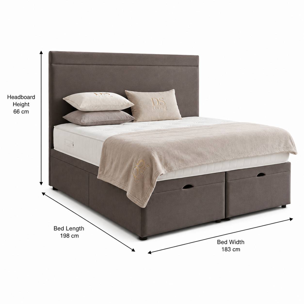 DS Living Majesty King Size Velvet Ottoman Bed Frame - Grey - Image 5
