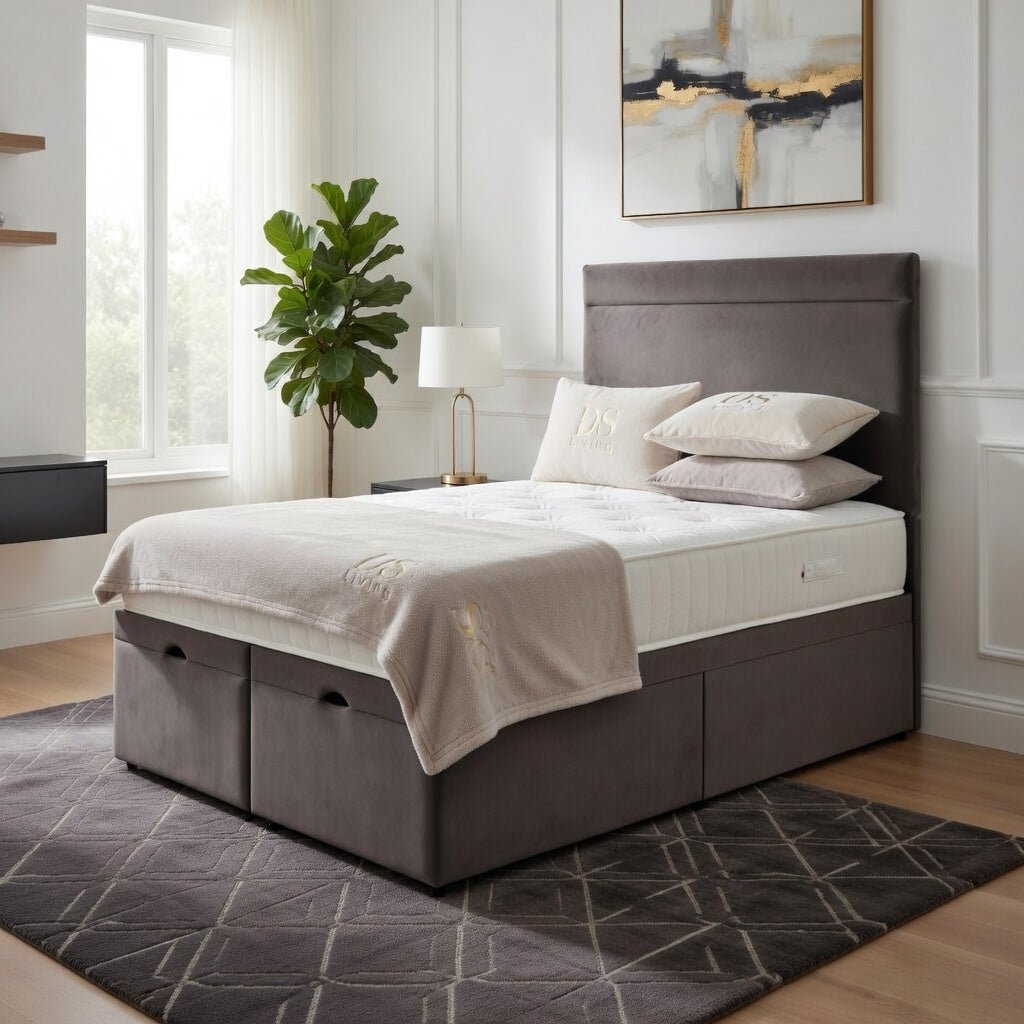 DS Living Majesty King Size Velvet Ottoman Bed Frame - Grey - Image 4