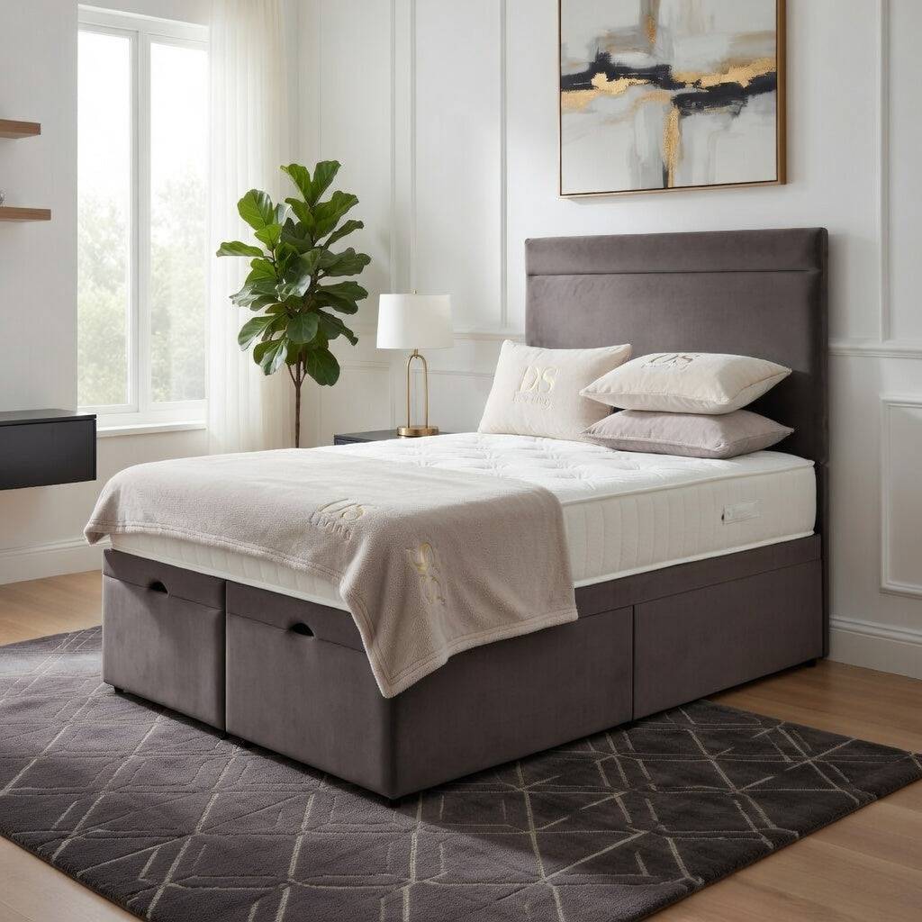 DS Living Majesty King Size Velvet Ottoman Bed Frame - Grey - Image 4