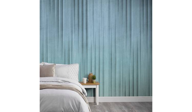 Grandeco Concrete Ombre 3 Lane Repeatable Textured Wallpaper Mural  - Blue