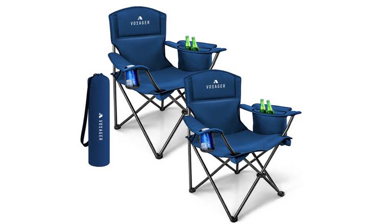 Voyager Set of 2 Cool Arm Folding Camping Chairs - Blue