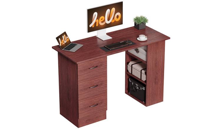 HOMCOM 3 Storage Shelves and 3 Drawers PC Workstation - Dark Brown