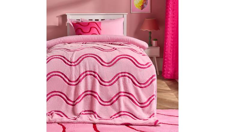 OHS Tufted Waves Fleece Blanket Throw 130 x 160cm - Pink
