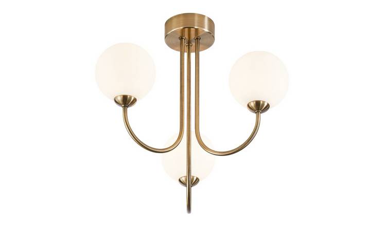 Happy Homewares Antique Brass with Opal White Globe Glass Ceiling Light - 35cm
