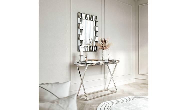 CARME Home Knightsbridge Rectangle Mirror & Console Table Set - Grey & Silver