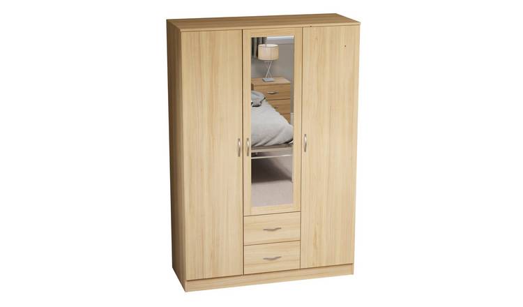 Vida Designs Riano 3 Door 2 Drawer Mirrored Wardrobe - Pine