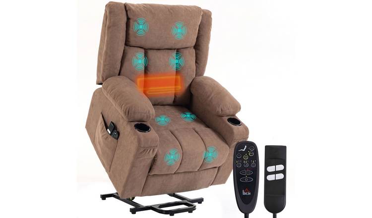 HOMCOM Dual Motor Massage Heated Terry Cloth Riser Recliner Chair – Brown
