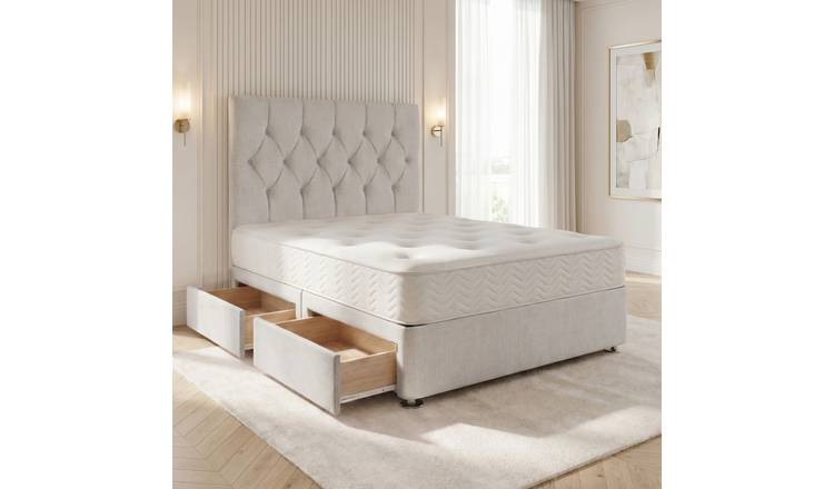 Somnior Chester Linen Small Single 2 Draw Open Coil Divan Bed - Light Grey