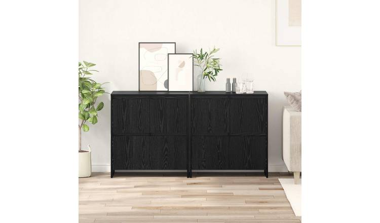 Walplus Pack of 2 Rectangular Sideboard - Black Oak - 70 x 41 x 75 cm