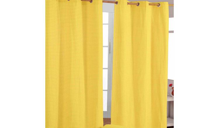 Homescapes Yellow Cotton Gingham Eyelet Curtains - 137cm x 182cm