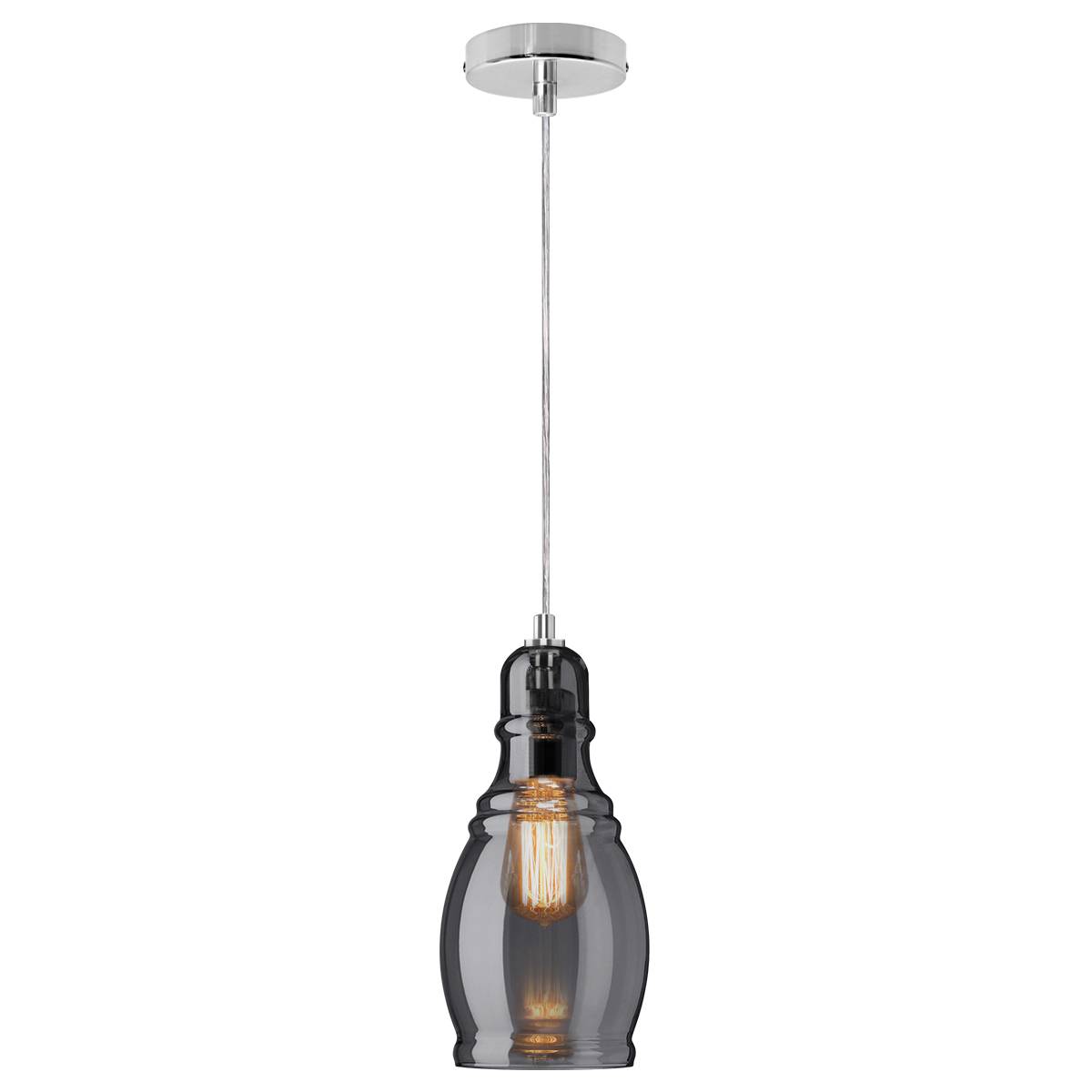 Energy Light Bulbs Slim Smoked Glass Ceiling Pendant Light - Grey - Image 1