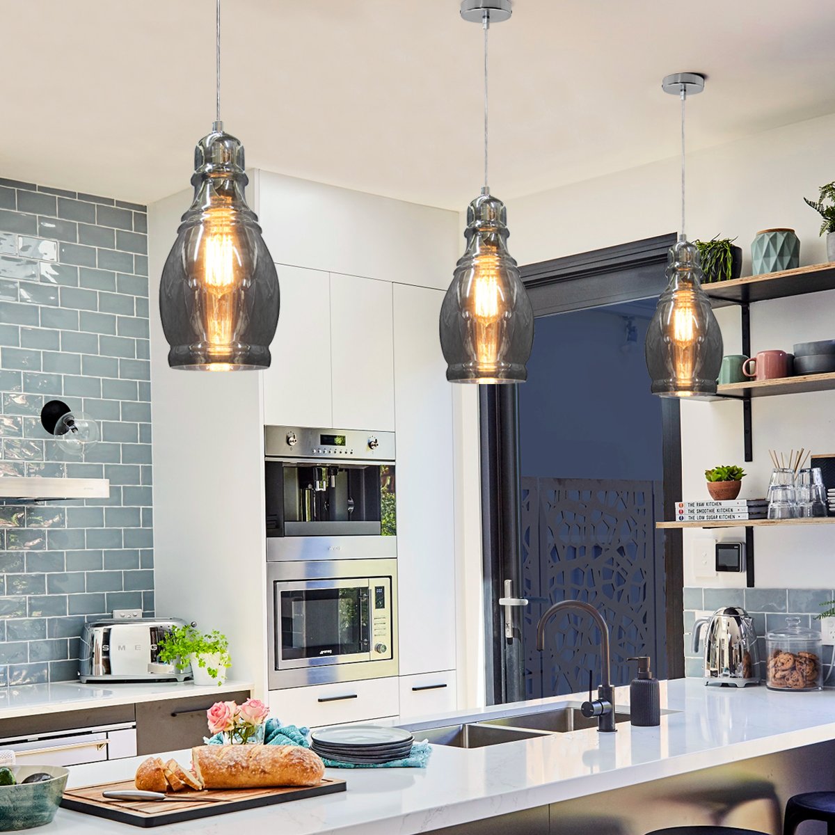 Energy Light Bulbs Slim Smoked Glass Ceiling Pendant Light - Grey - Image 5