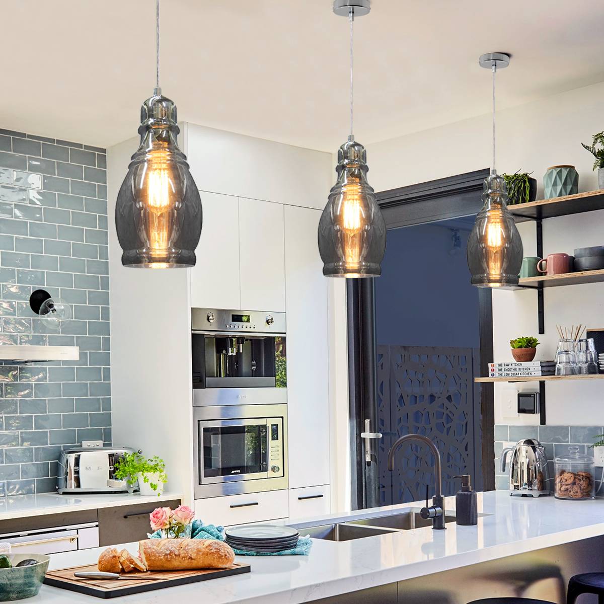 Energy Light Bulbs Slim Smoked Glass Ceiling Pendant Light - Grey - Image 5