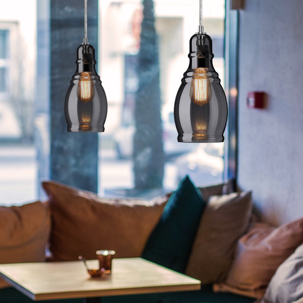 Energy Light Bulbs Slim Smoked Glass Ceiling Pendant Light - Grey - Image 6