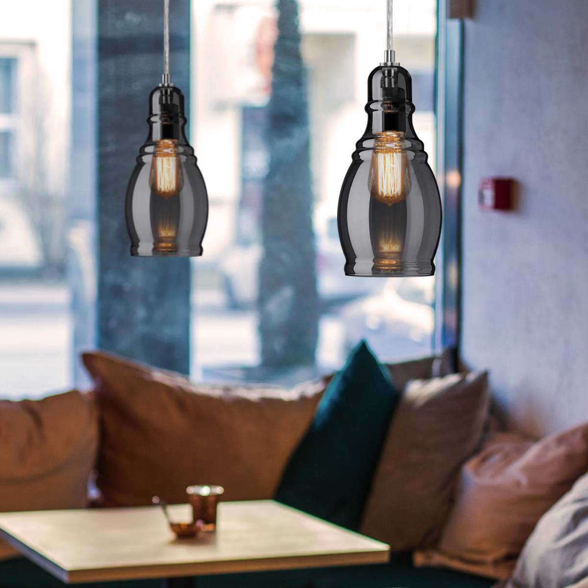 Energy Light Bulbs Slim Smoked Glass Ceiling Pendant Light - Grey - Image 6