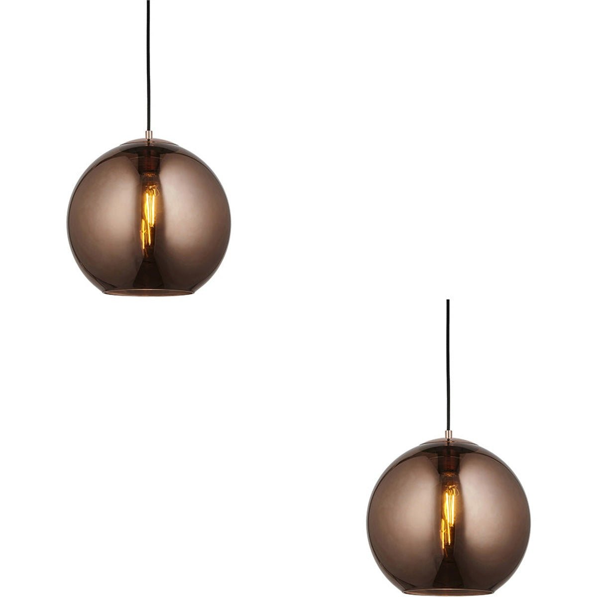 Loops Direct Set of 2 Pendant Light - Copper Mirrored Glass and Matt Black - Image 1