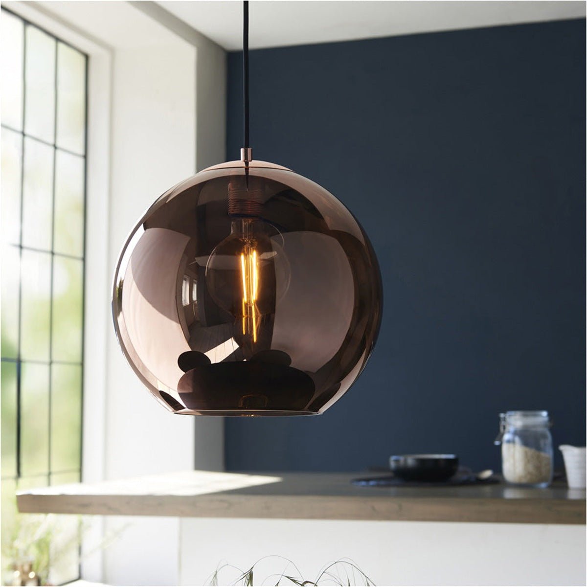 Loops Direct Set of 2 Pendant Light - Copper Mirrored Glass and Matt Black - Image 2