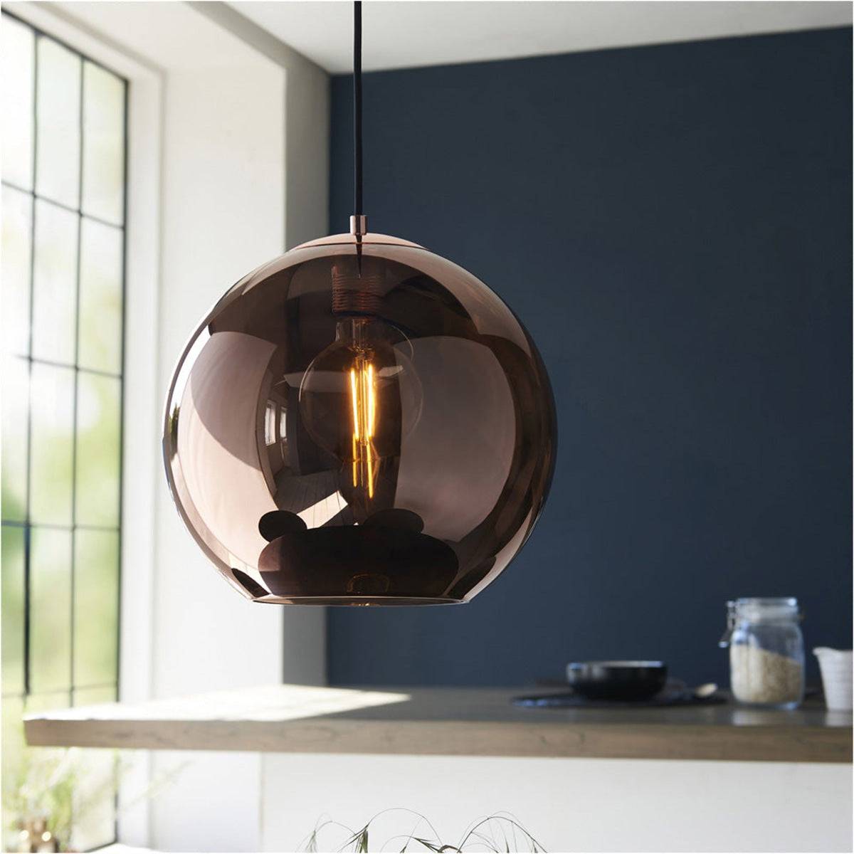 Loops Direct Set of 2 Pendant Light - Copper Mirrored Glass and Matt Black - Image 2