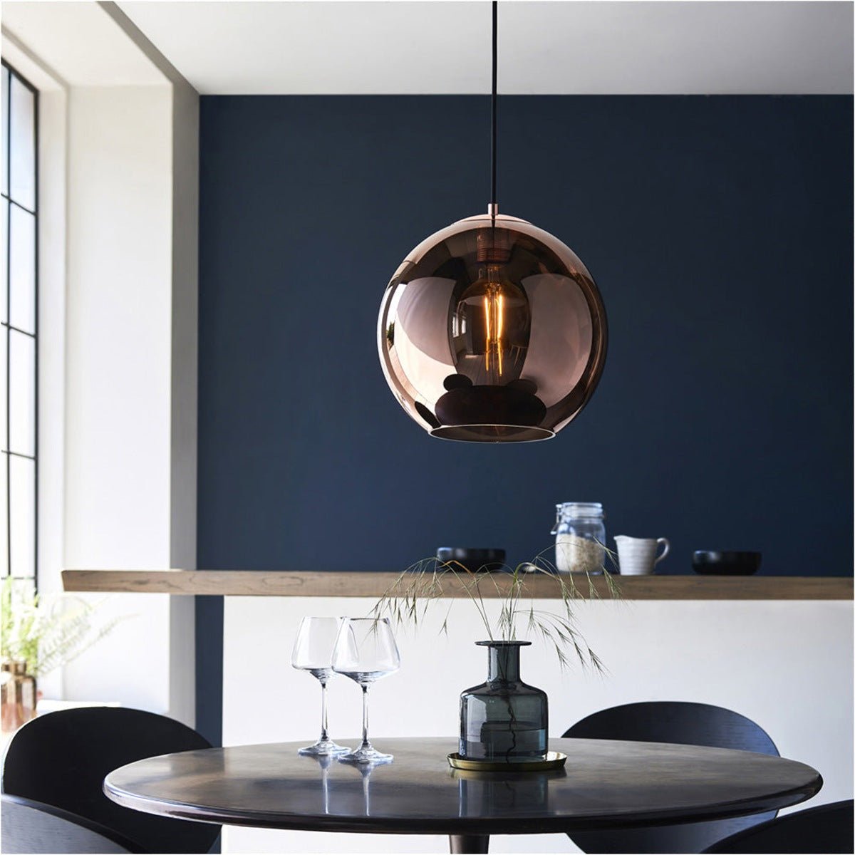 Loops Direct Set of 2 Pendant Light - Copper Mirrored Glass and Matt Black - Image 3